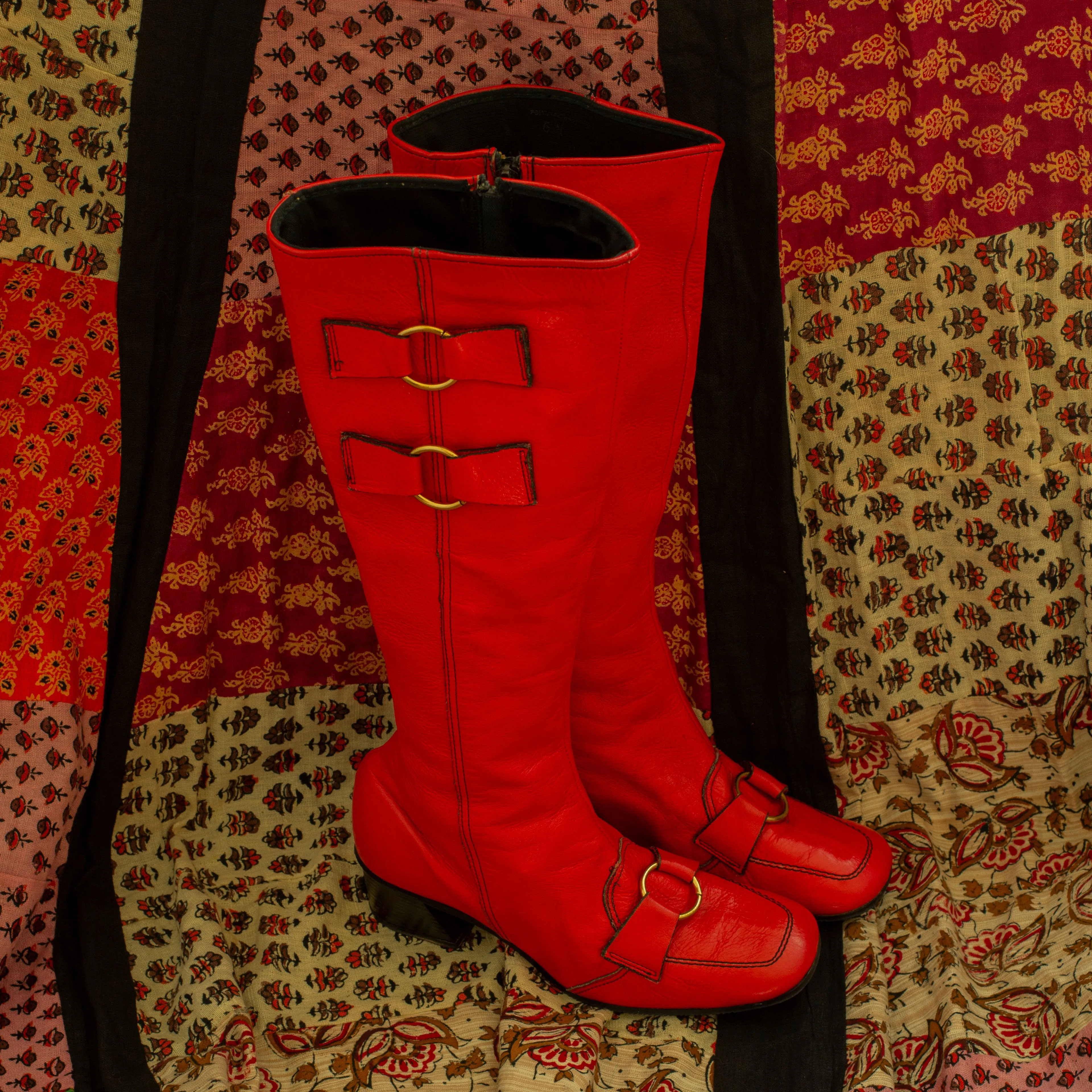 1960s Red Leather Knee High GoGo Boots