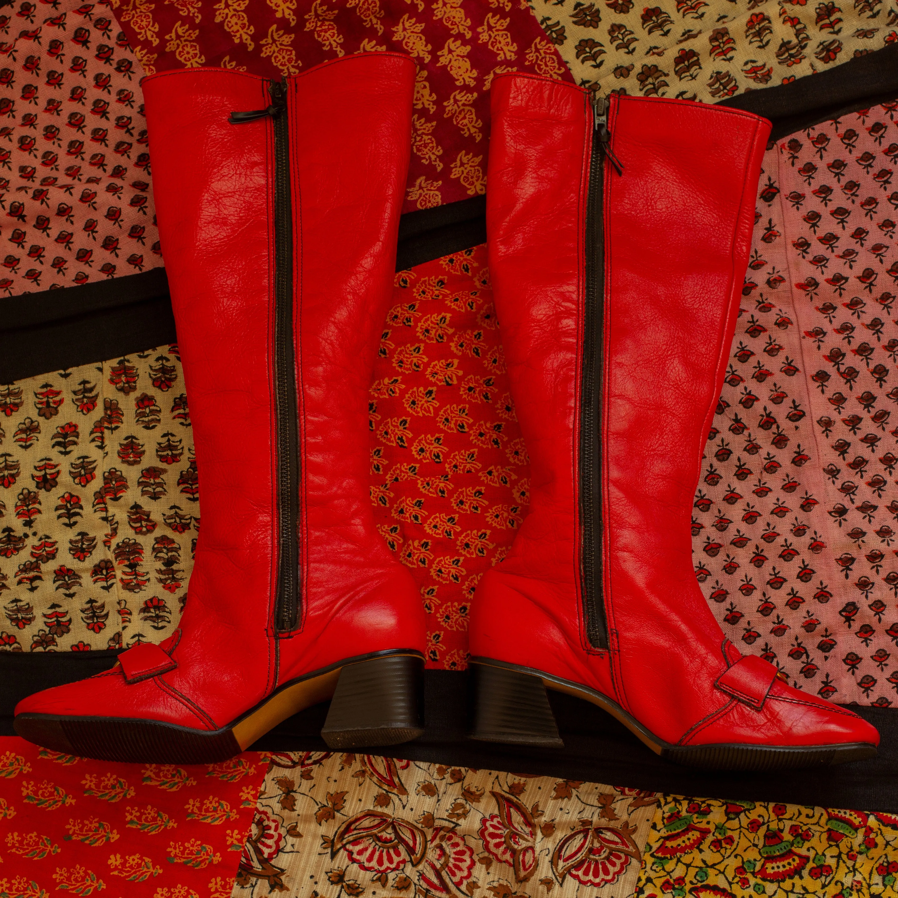 1960s Red Leather Knee High GoGo Boots