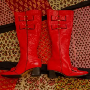 1960s Red Leather Knee High GoGo Boots