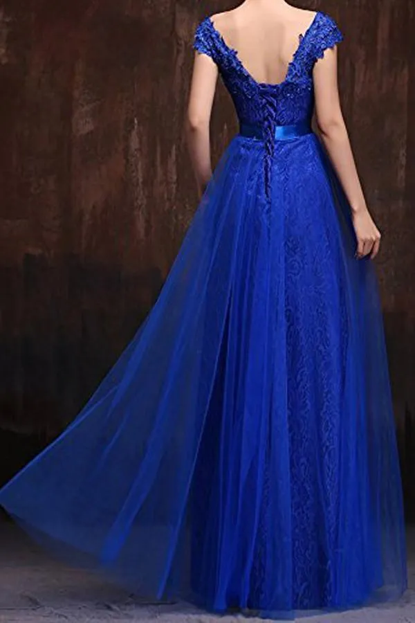 A-line Cap Sleeve Lace Party Prom Dresses Evening Dresses PG251