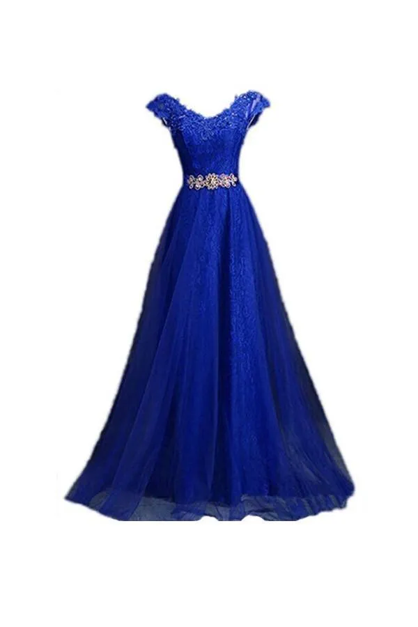 A-line Cap Sleeve Lace Party Prom Dresses Evening Dresses PG251