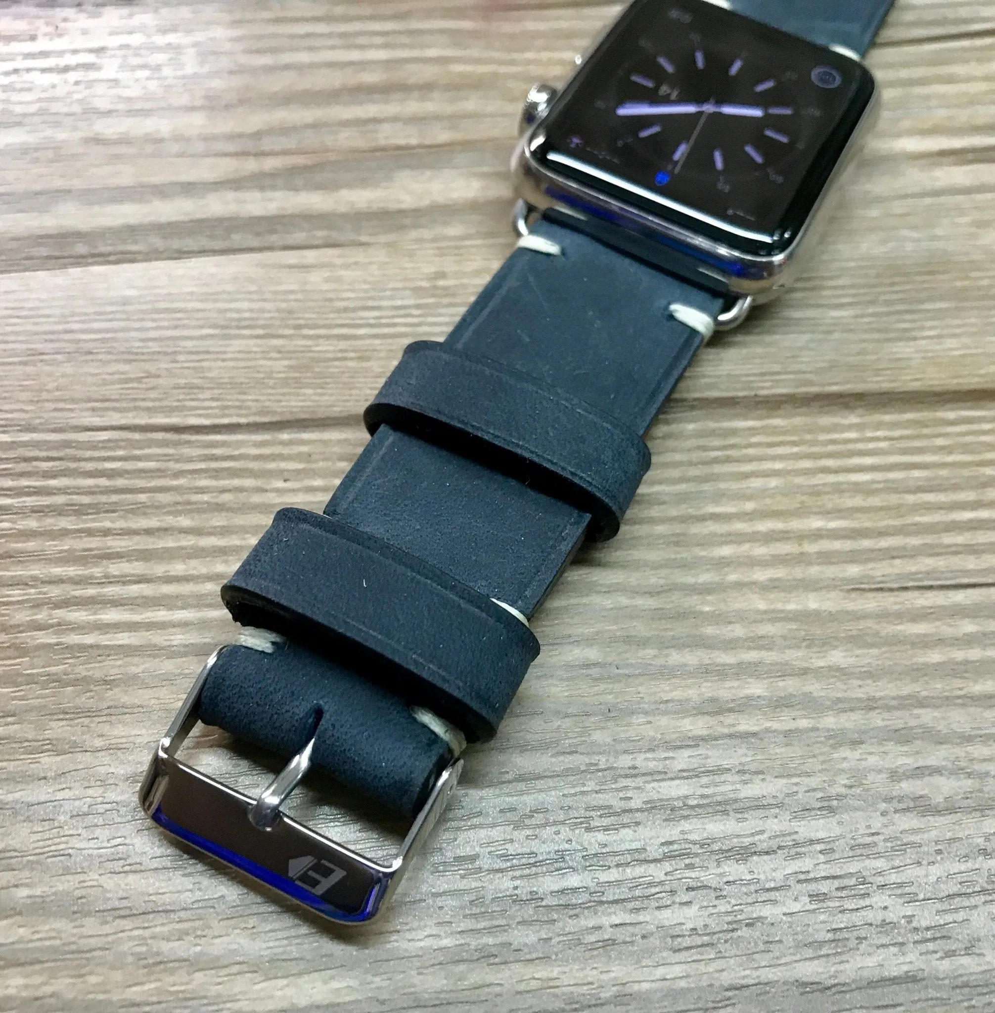 Apple Watch 44mm 40mm 42mm 38mm, Apple Watch Band for Series 5, Space Gray, Stainless Steel Silver watch case, Vintage Black Leather - Discount