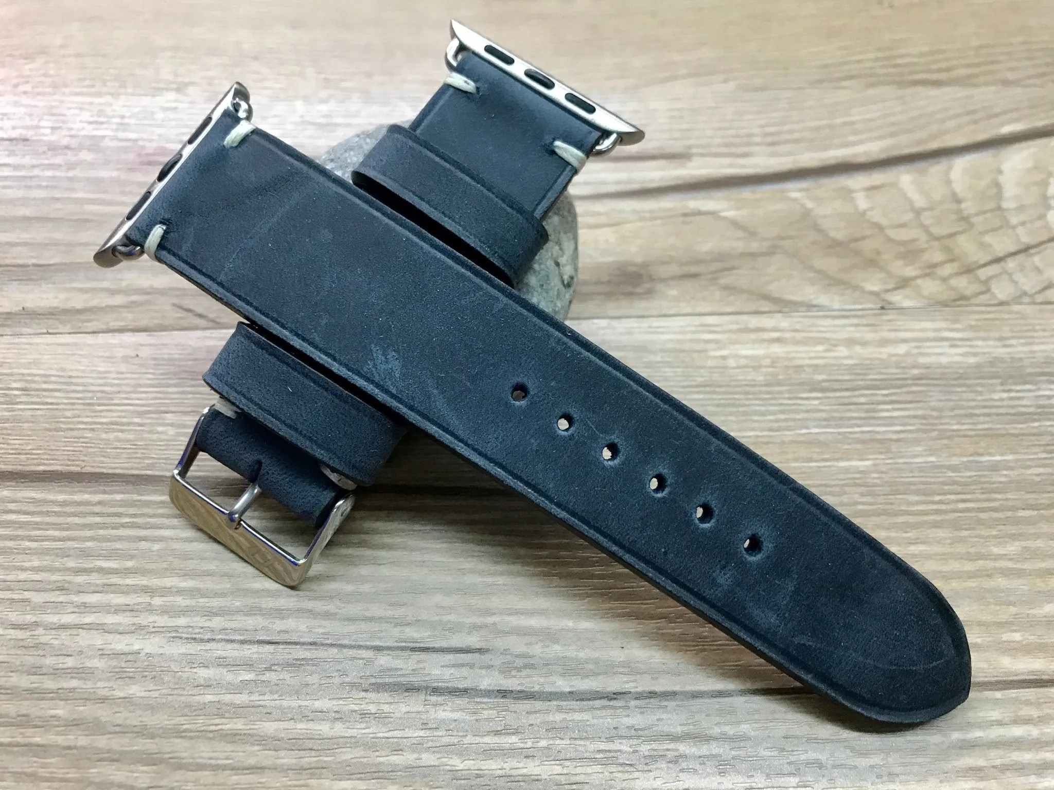 Apple Watch 44mm 40mm 42mm 38mm, Apple Watch Band for Series 5, Space Gray, Stainless Steel Silver watch case, Vintage Black Leather - Discount
