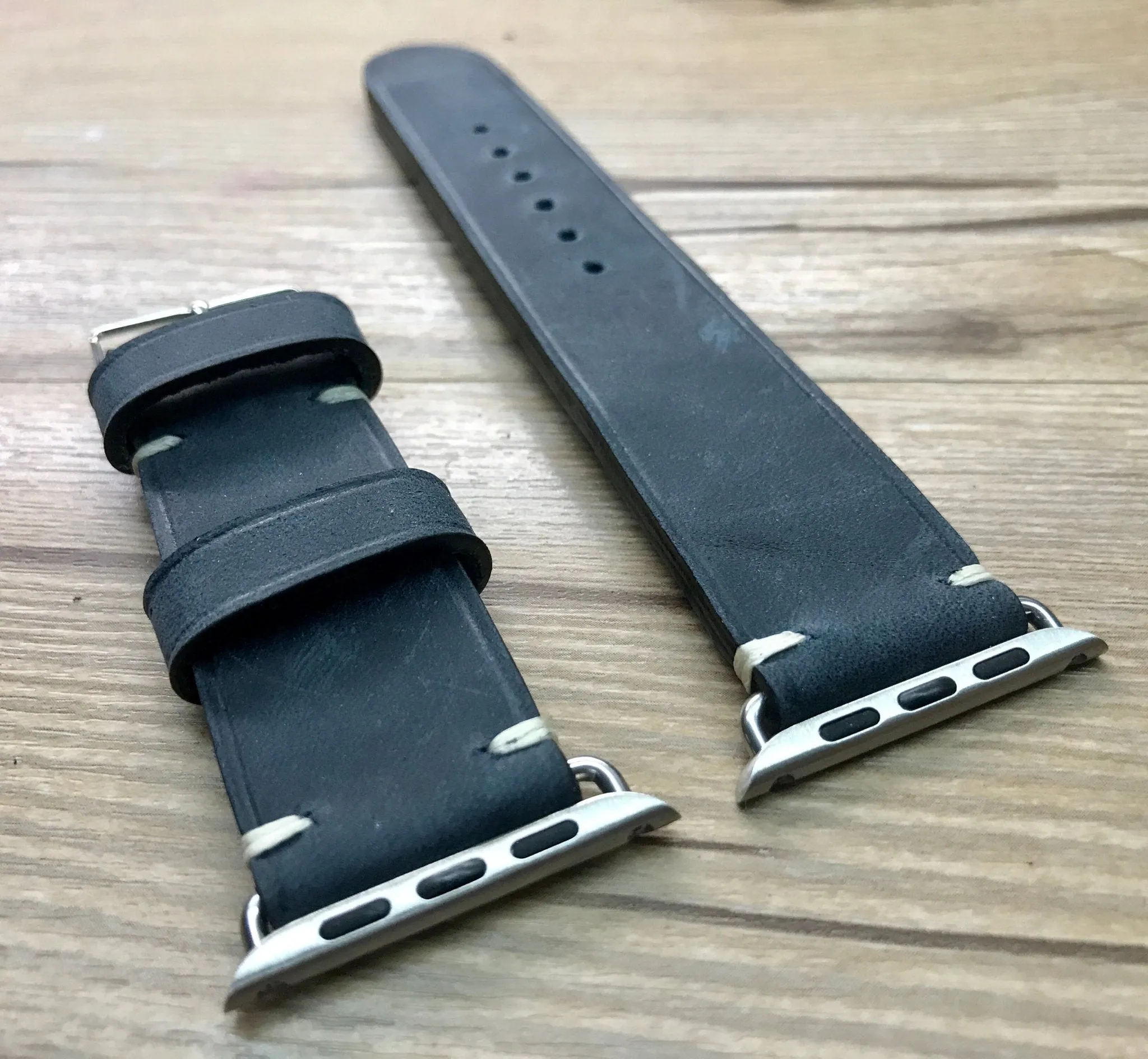Apple Watch 44mm 40mm 42mm 38mm, Apple Watch Band for Series 5, Space Gray, Stainless Steel Silver watch case, Vintage Black Leather - Discount