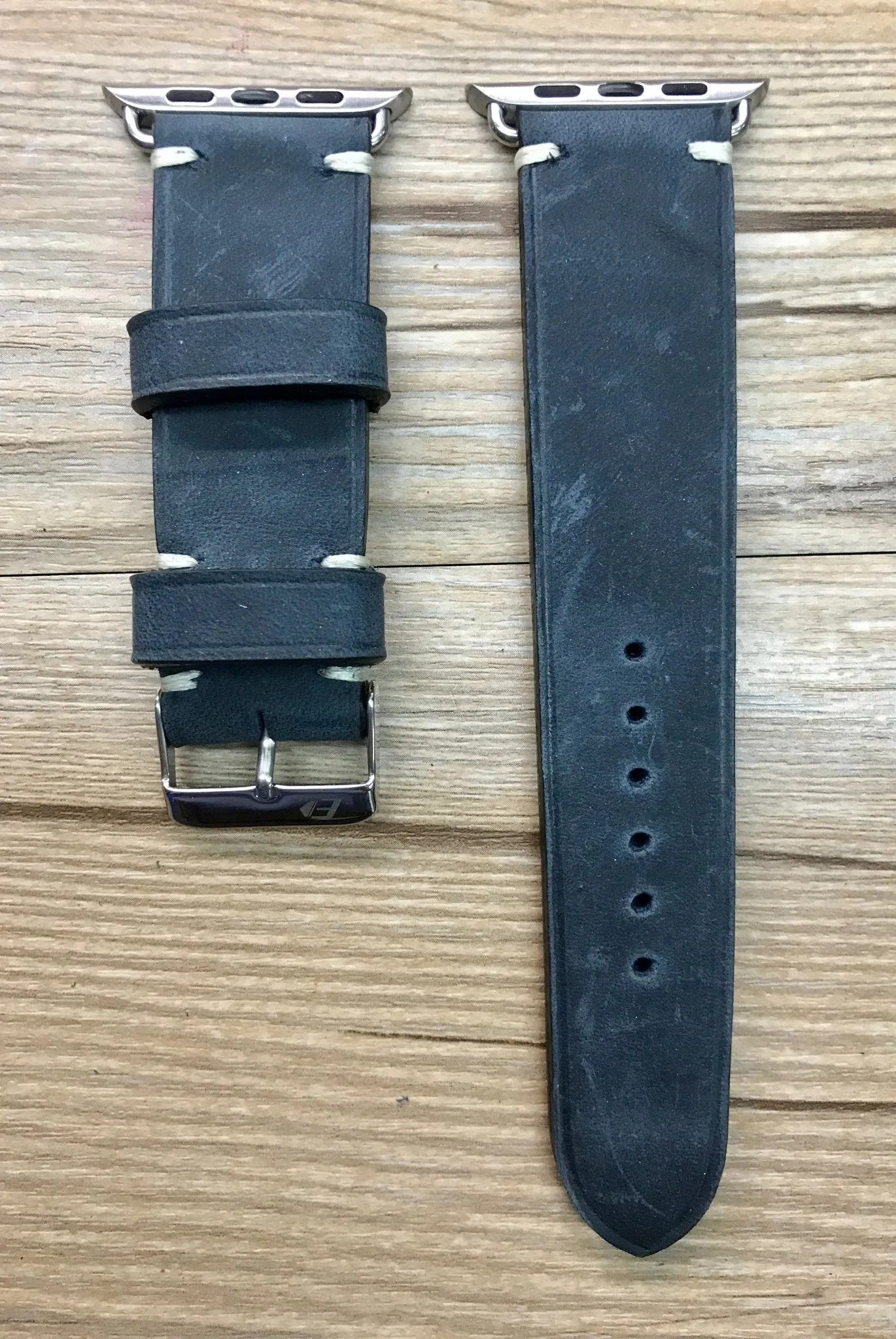 Apple Watch 44mm 40mm 42mm 38mm, Apple Watch Band for Series 5, Space Gray, Stainless Steel Silver watch case, Vintage Black Leather - Discount