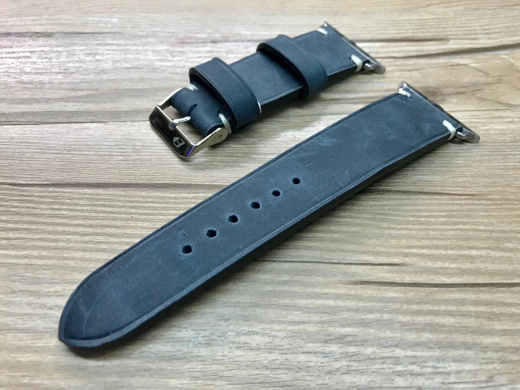 Apple Watch 44mm 40mm 42mm 38mm, Apple Watch Band for Series 5, Space Gray, Stainless Steel Silver watch case, Vintage Black Leather - Discount