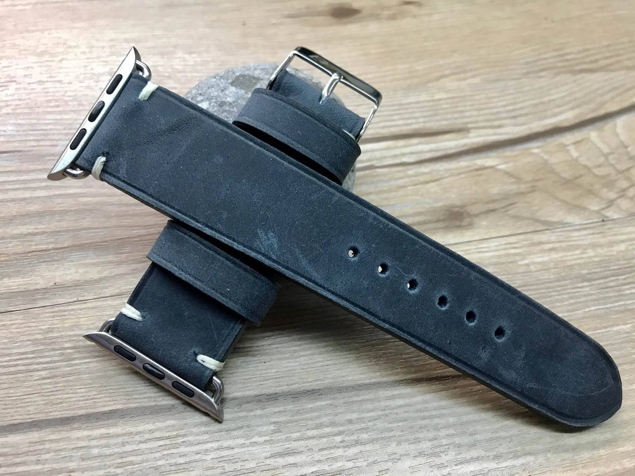 Apple Watch 44mm 40mm 42mm 38mm, Apple Watch Band for Series 5, Space Gray, Stainless Steel Silver watch case, Vintage Black Leather - Discount