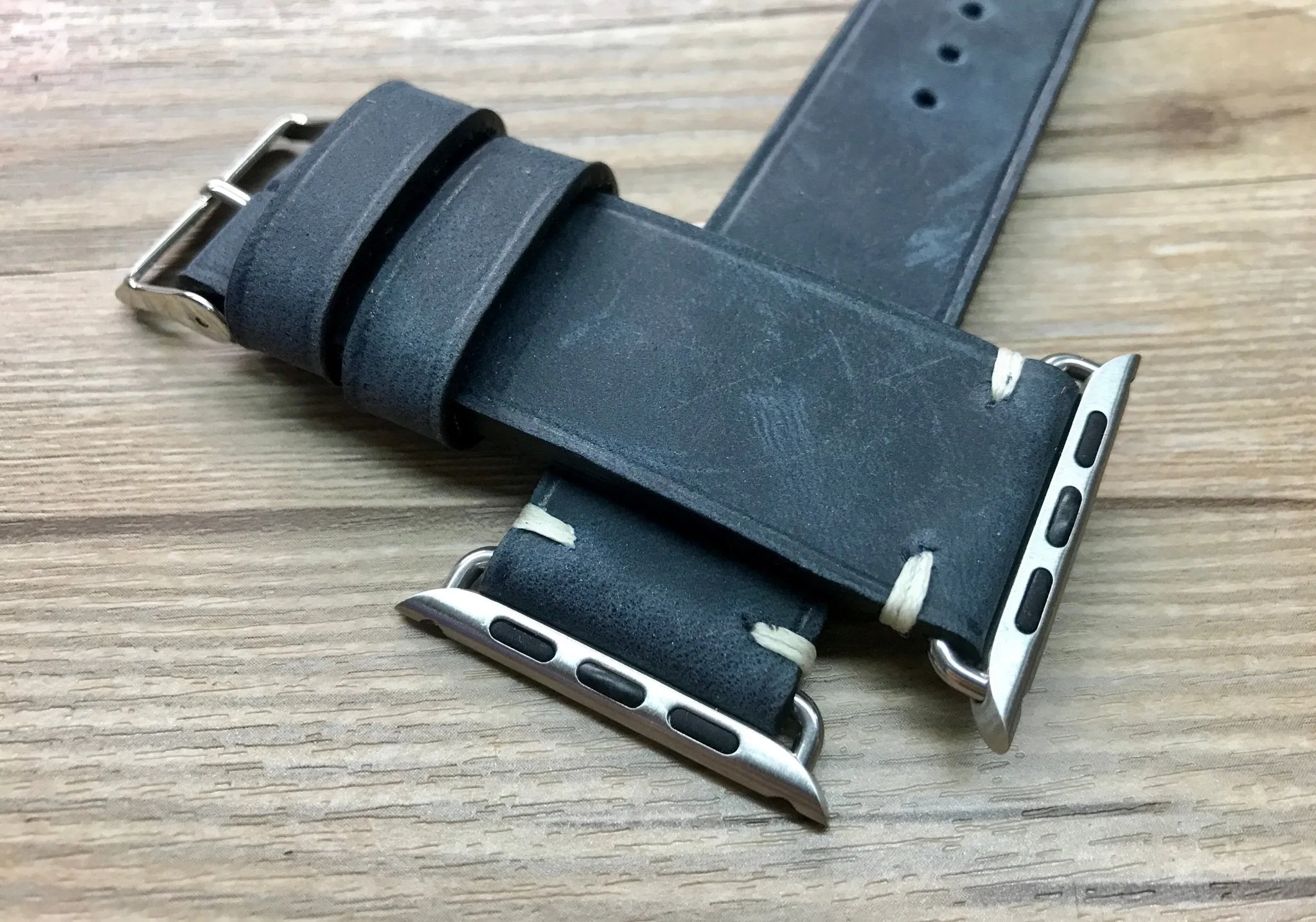Apple Watch 44mm 40mm 42mm 38mm, Apple Watch Band for Series 5, Space Gray, Stainless Steel Silver watch case, Vintage Black Leather - Discount