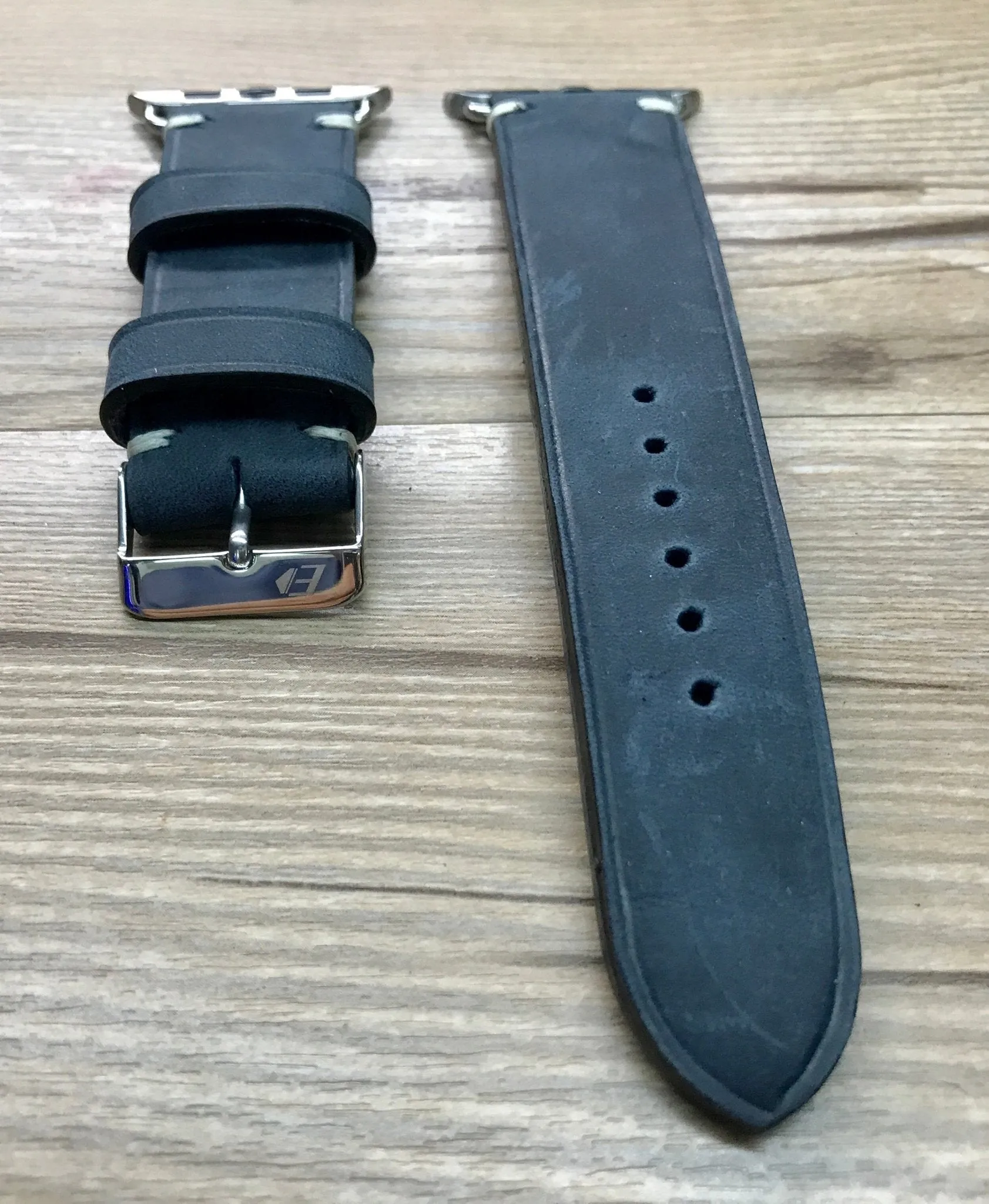 Apple Watch 44mm 40mm 42mm 38mm, Apple Watch Band for Series 5, Space Gray, Stainless Steel Silver watch case, Vintage Black Leather - Discount