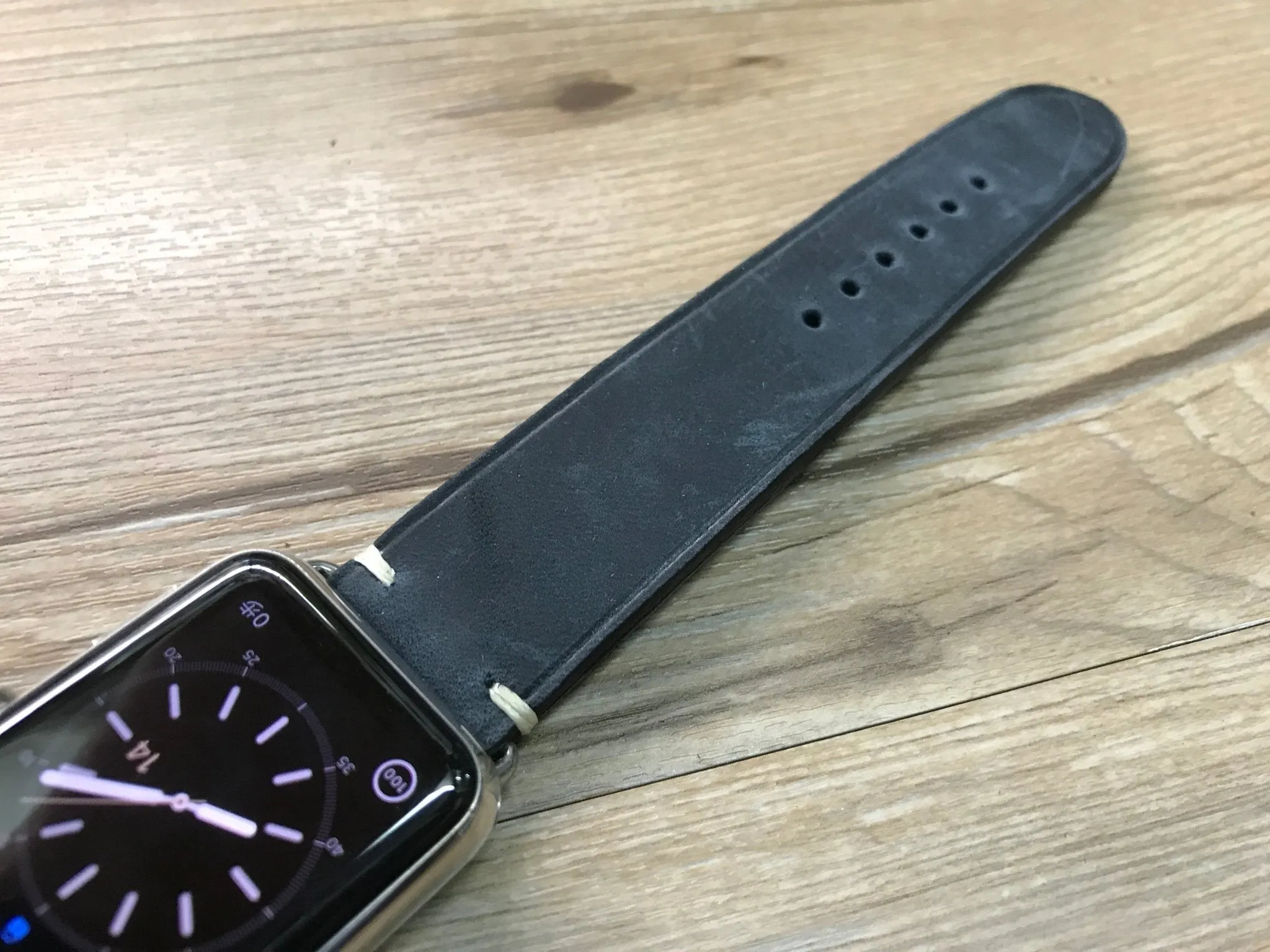 Apple Watch 44mm 40mm 42mm 38mm, Apple Watch Band for Series 5, Space Gray, Stainless Steel Silver watch case, Vintage Black Leather - Discount