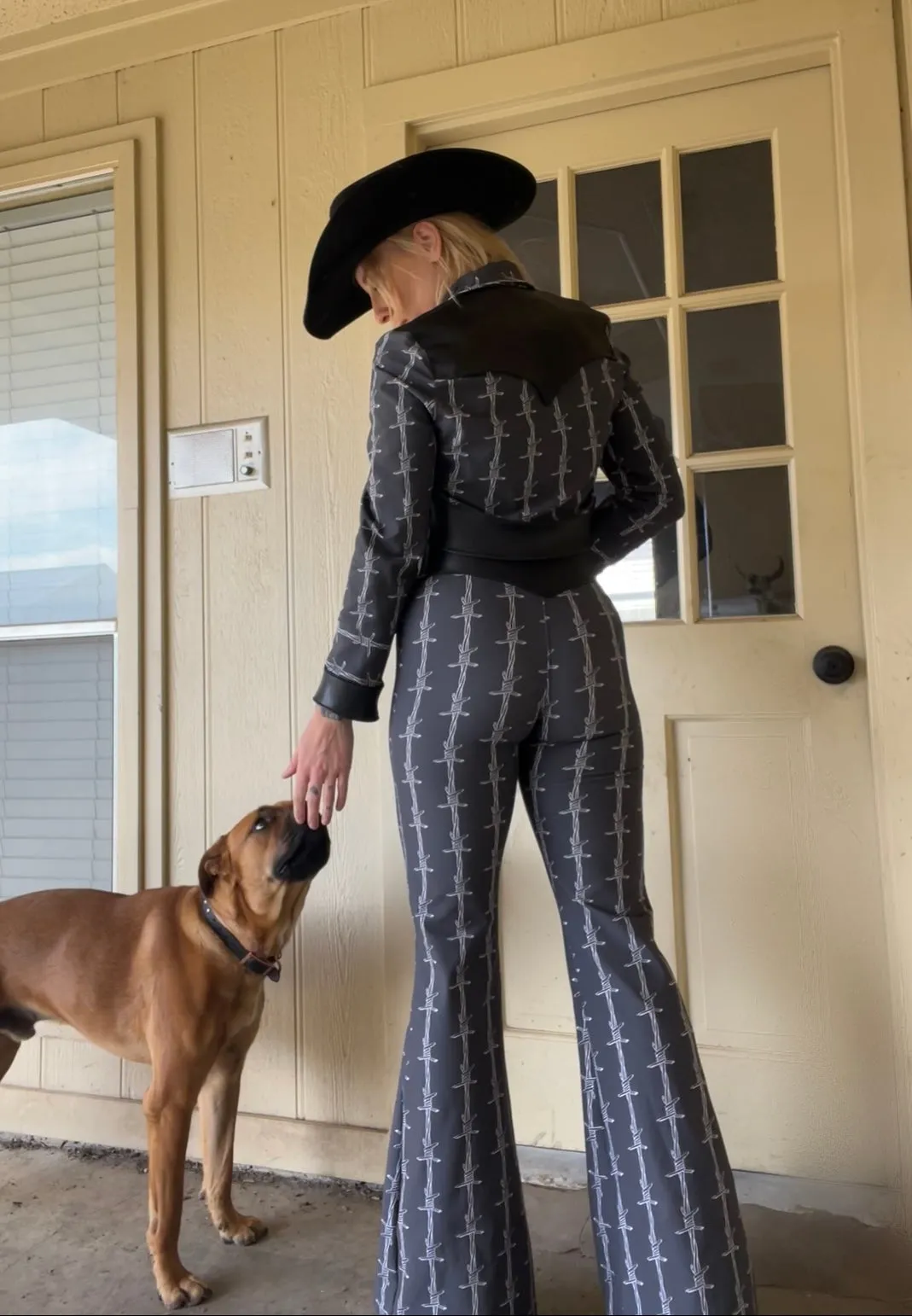 Barb Wire Leather Bell Bottom Pants