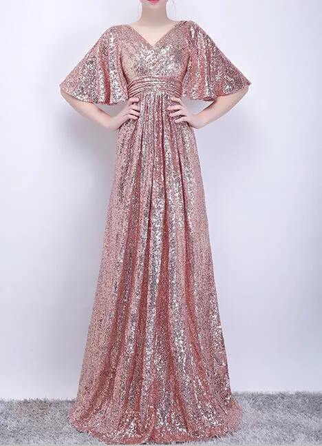Beautiful Rose Gold Sequins Long Bridedsmaid Dresses, A-line Sequins Party Dress