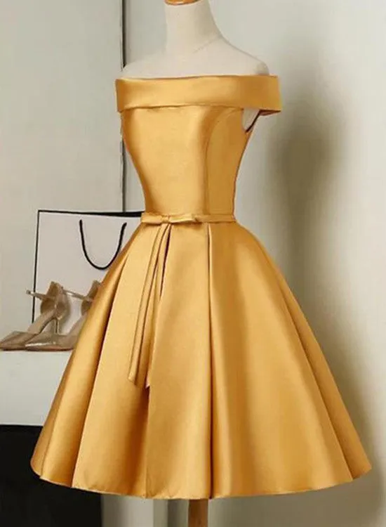 Beautiful Satin Off Shoulder Cute Party Dress with Lace-up, Knee Length Party Dress