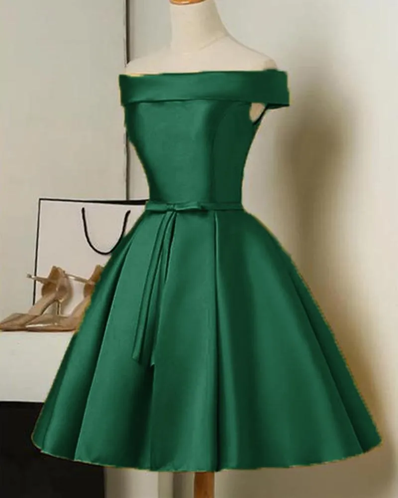 Beautiful Satin Off Shoulder Cute Party Dress with Lace-up, Knee Length Party Dress