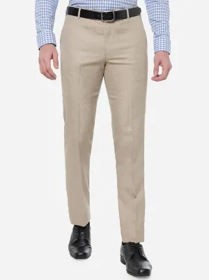 Beige Solid Slim Fit Formal Trouser | Greenfibre