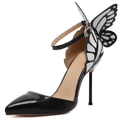 Big Size Thin High Heels Women Pumps 8/11cm ,Butterfly Heels Sandals,Sexy Wedding Shoes Party yellow purple black