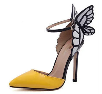 Big Size Thin High Heels Women Pumps 8/11cm ,Butterfly Heels Sandals,Sexy Wedding Shoes Party yellow purple black