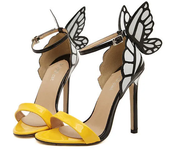 Big Size Thin High Heels Women Pumps 8/11cm ,Butterfly Heels Sandals,Sexy Wedding Shoes Party yellow purple black