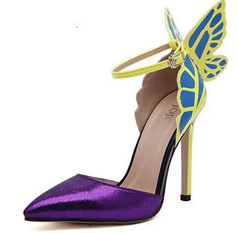 Big Size Thin High Heels Women Pumps 8/11cm ,Butterfly Heels Sandals,Sexy Wedding Shoes Party yellow purple black