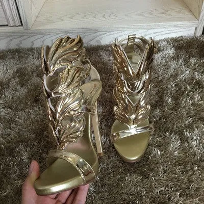 Black Pink Metallic Winged Gladiator Women Sandals High Heels Brand Sandals Summer Shoes Woman Sandalias Ladies Shoes Pumps