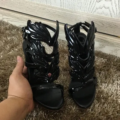 Black Pink Metallic Winged Gladiator Women Sandals High Heels Brand Sandals Summer Shoes Woman Sandalias Ladies Shoes Pumps