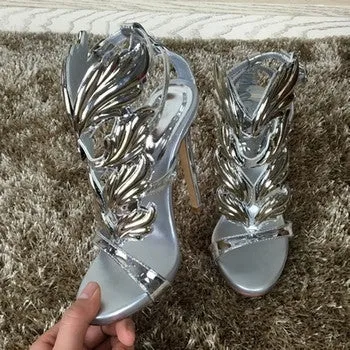 Black Pink Metallic Winged Gladiator Women Sandals High Heels Brand Sandals Summer Shoes Woman Sandalias Ladies Shoes Pumps