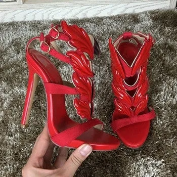 Black Pink Metallic Winged Gladiator Women Sandals High Heels Brand Sandals Summer Shoes Woman Sandalias Ladies Shoes Pumps
