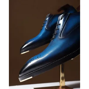 Blue Miror Glossed Patina Modern Oxford   Metal Toe Plate