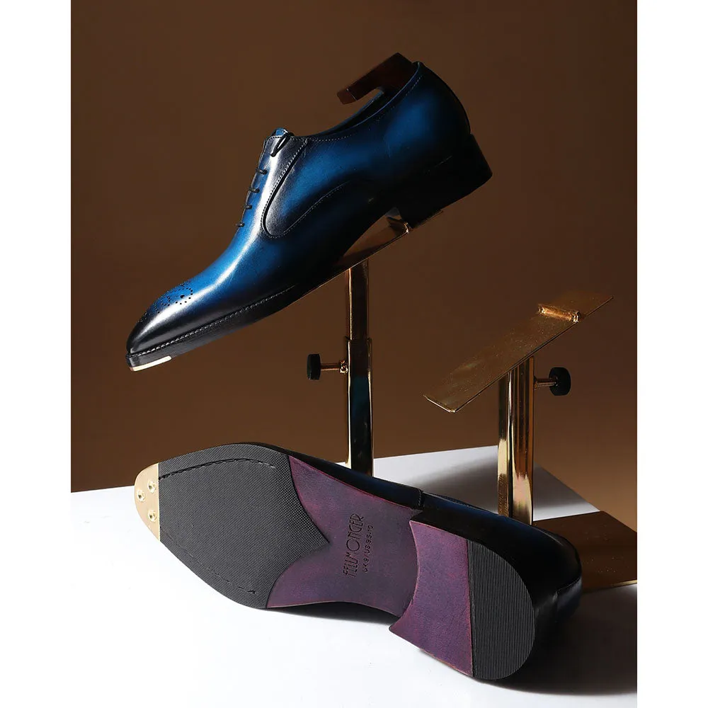 Blue Miror Glossed Patina Modern Oxford   Metal Toe Plate