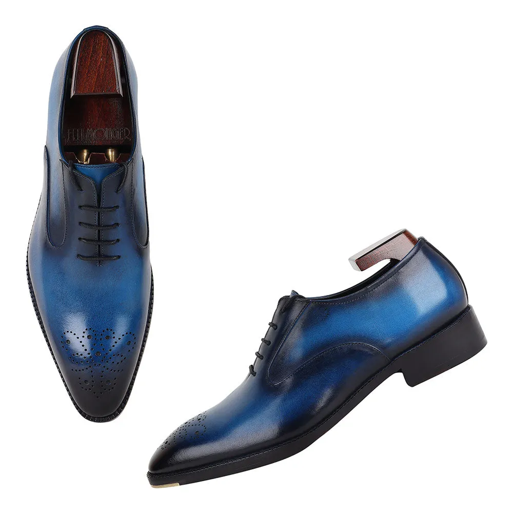 Blue Miror Glossed Patina Modern Oxford   Metal Toe Plate