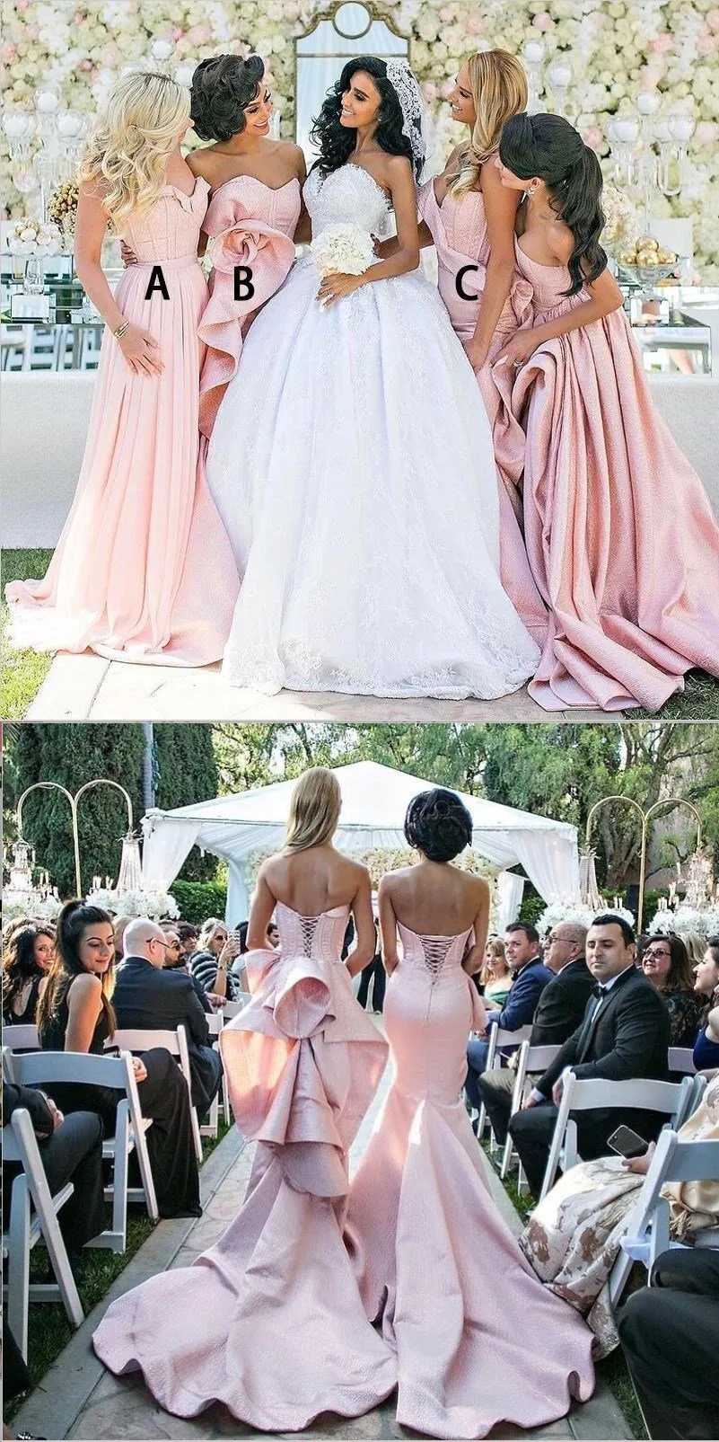 Blush Pink Mismatched  Modest Cheap Unique Design Lace up back Bridesmaid Dresses, WG264
