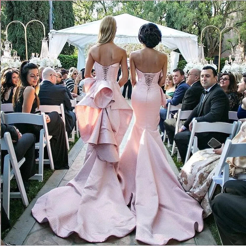 Blush Pink Mismatched  Modest Cheap Unique Design Lace up back Bridesmaid Dresses, WG264