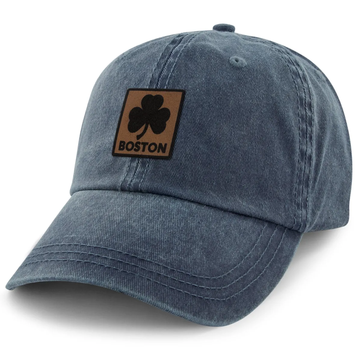 Boston Shamrock Leather Patch Washed Dad Hat