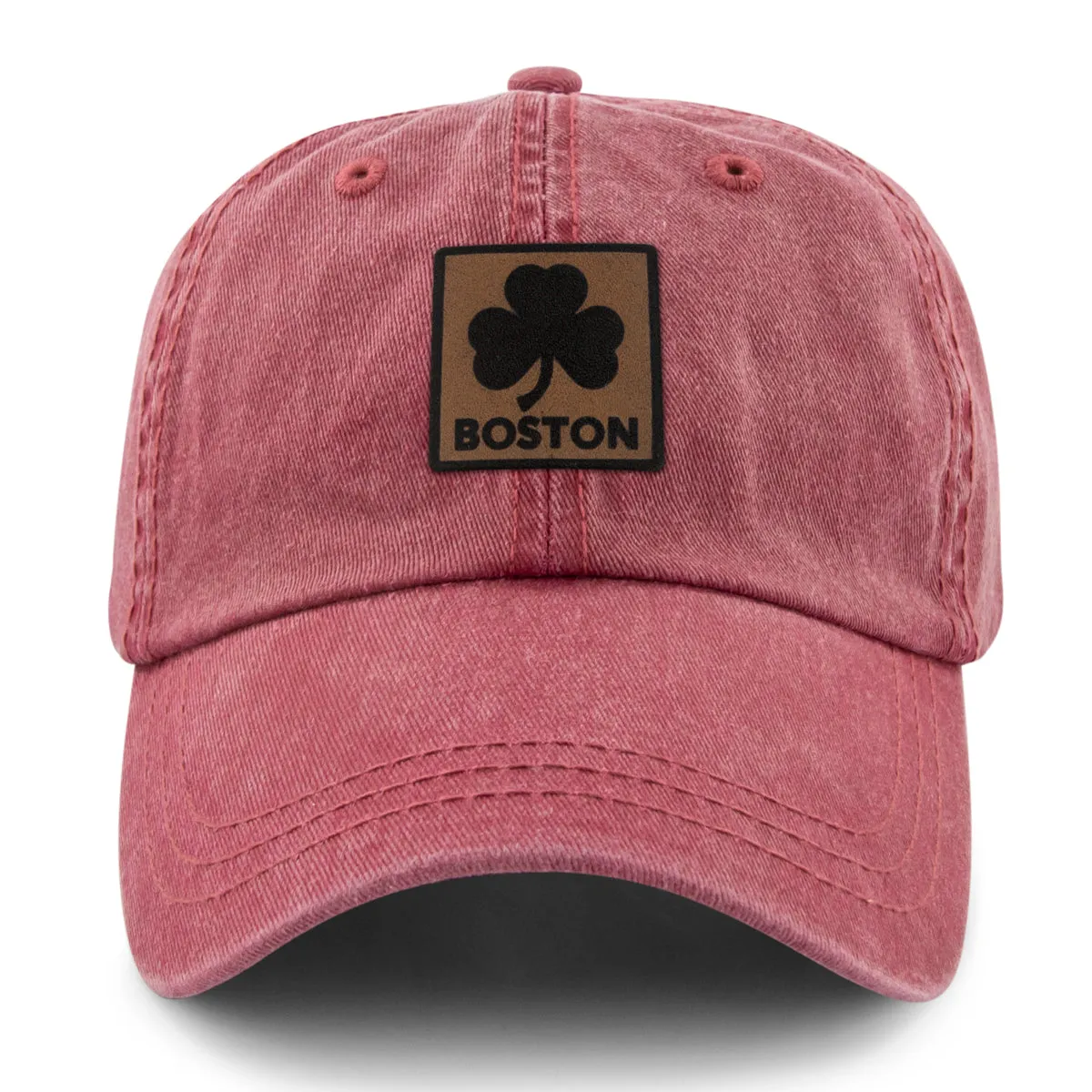 Boston Shamrock Leather Patch Washed Dad Hat