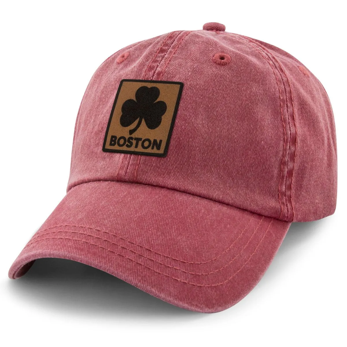 Boston Shamrock Leather Patch Washed Dad Hat