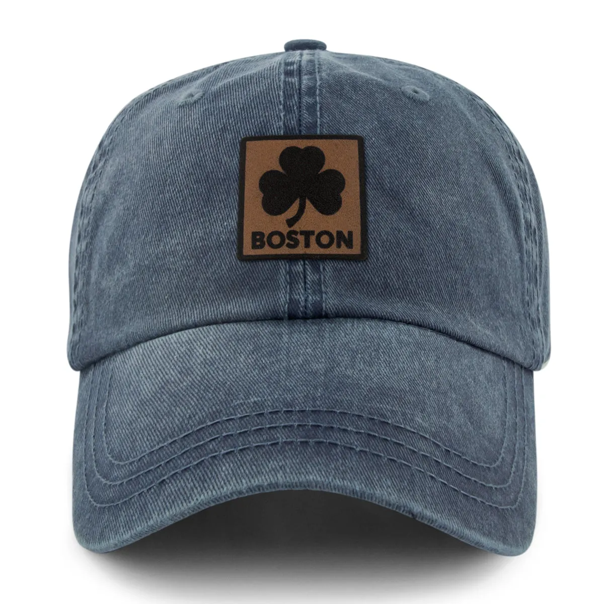 Boston Shamrock Leather Patch Washed Dad Hat