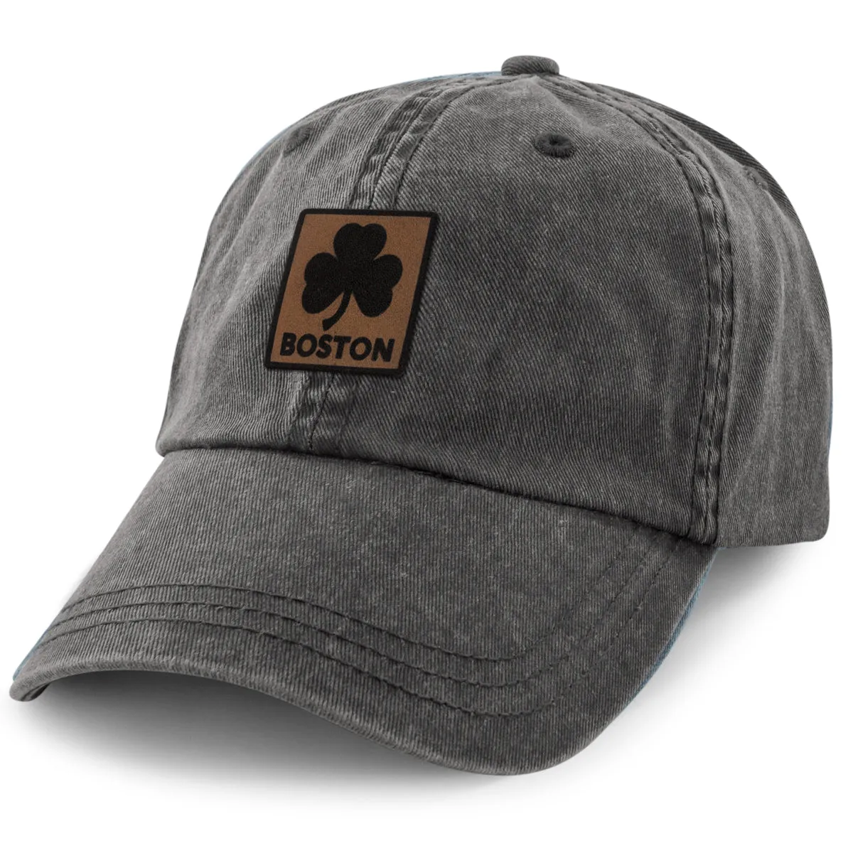 Boston Shamrock Leather Patch Washed Dad Hat