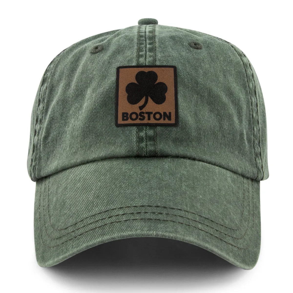 Boston Shamrock Leather Patch Washed Dad Hat