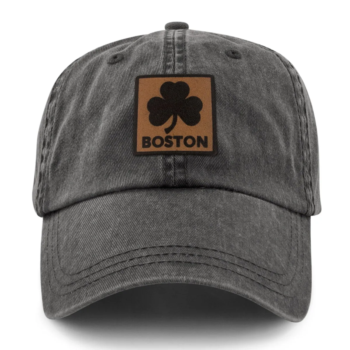 Boston Shamrock Leather Patch Washed Dad Hat