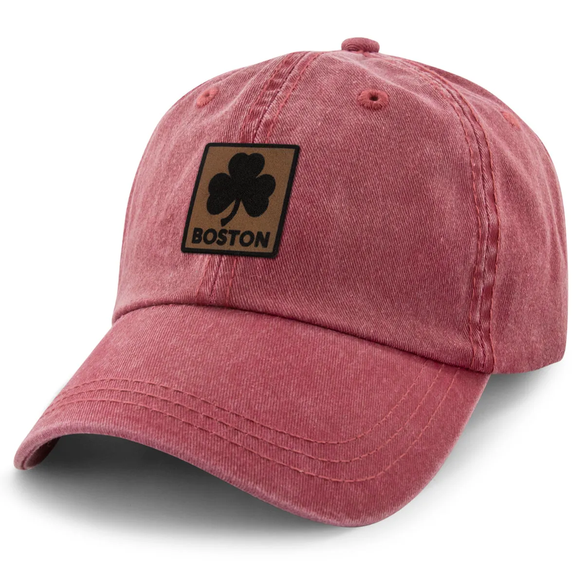 Boston Shamrock Leather Patch Washed Dad Hat