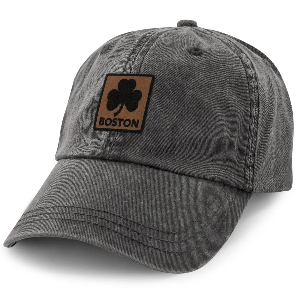 Boston Shamrock Leather Patch Washed Dad Hat
