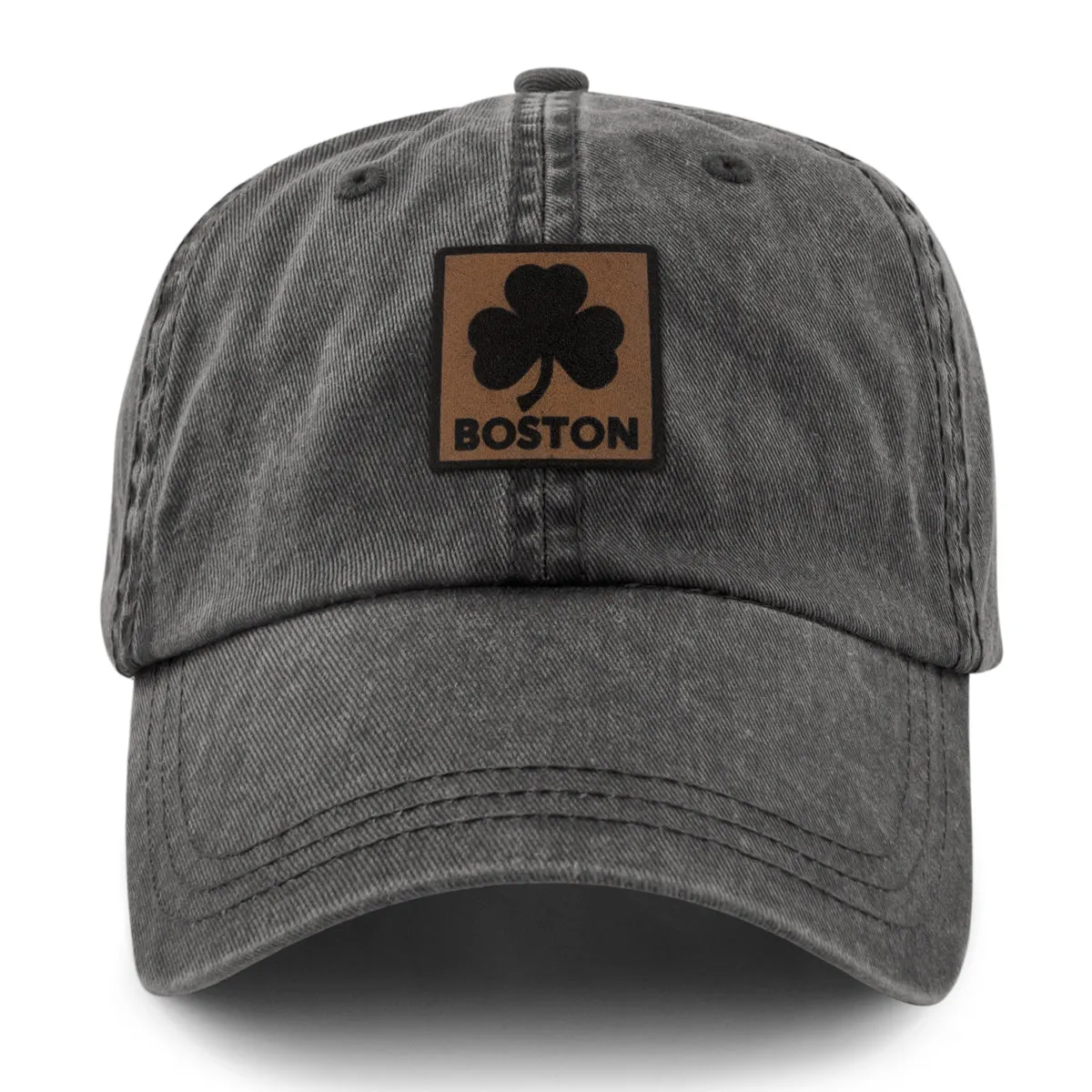 Boston Shamrock Leather Patch Washed Dad Hat