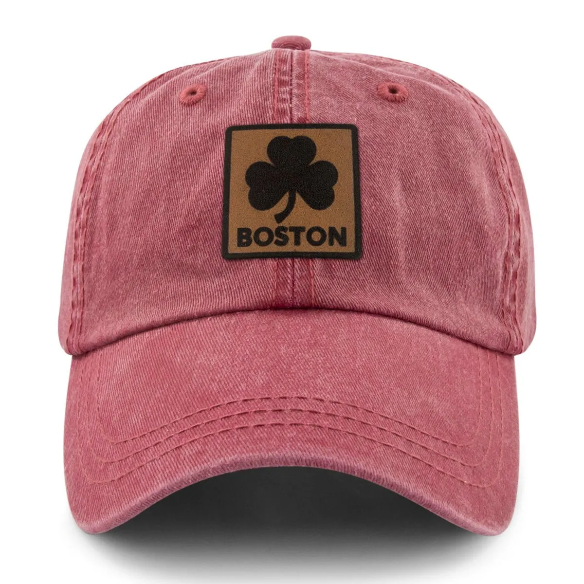 Boston Shamrock Leather Patch Washed Dad Hat