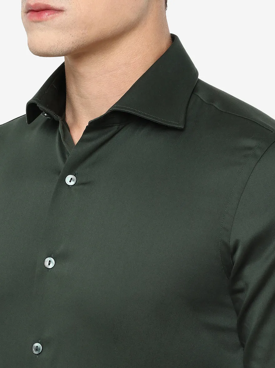 Bottle Green Solid Slim Fit Party Wear Shirt | Wyre