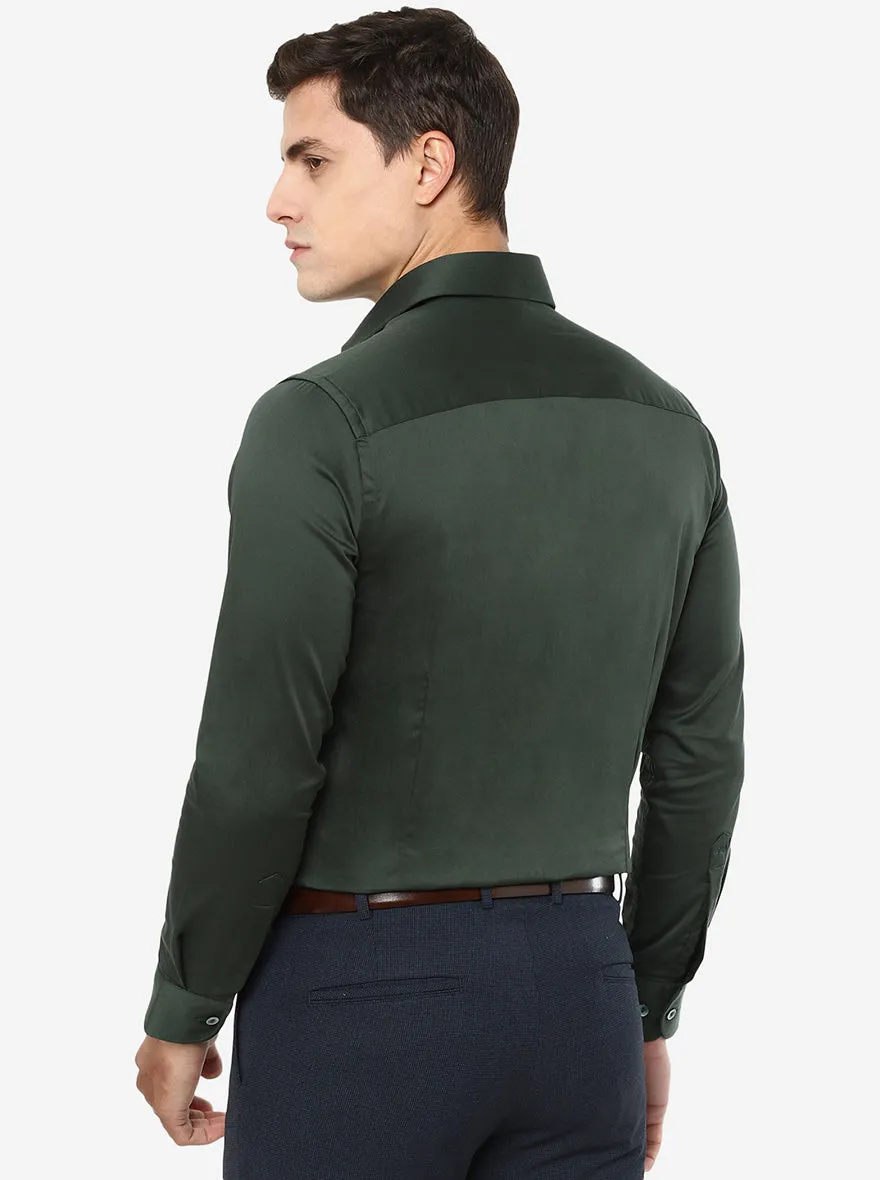 Bottle Green Solid Slim Fit Party Wear Shirt | Wyre