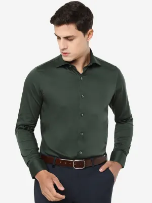 Bottle Green Solid Slim Fit Party Wear Shirt | Wyre