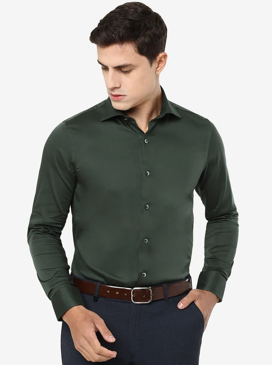 Bottle Green Solid Slim Fit Party Wear Shirt | Wyre