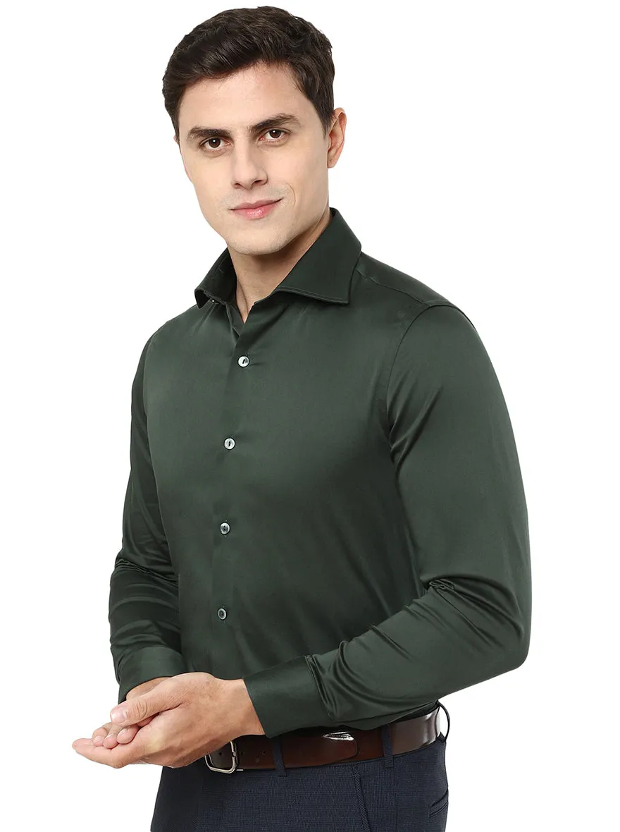 Bottle Green Solid Slim Fit Party Wear Shirt | Wyre