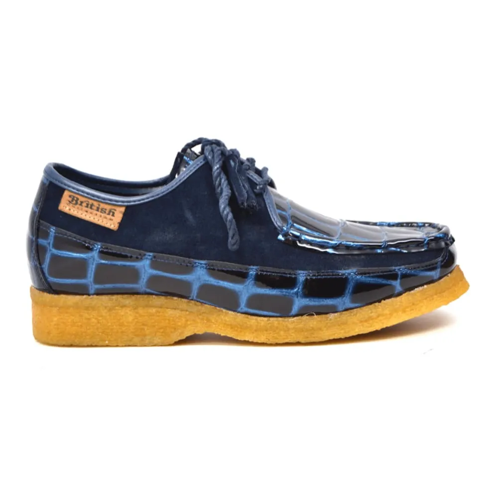British Walkers Crown Croc Men's Crocodile Leather and Suede Crepe Soled Lace up Shoes