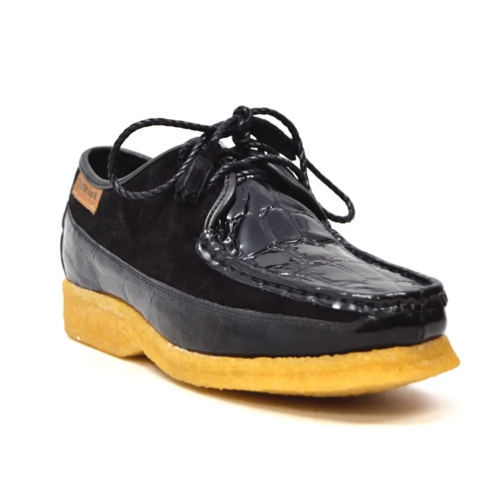 British Walkers Crown Croc Men's Crocodile Leather and Suede Crepe Soled Lace up Shoes